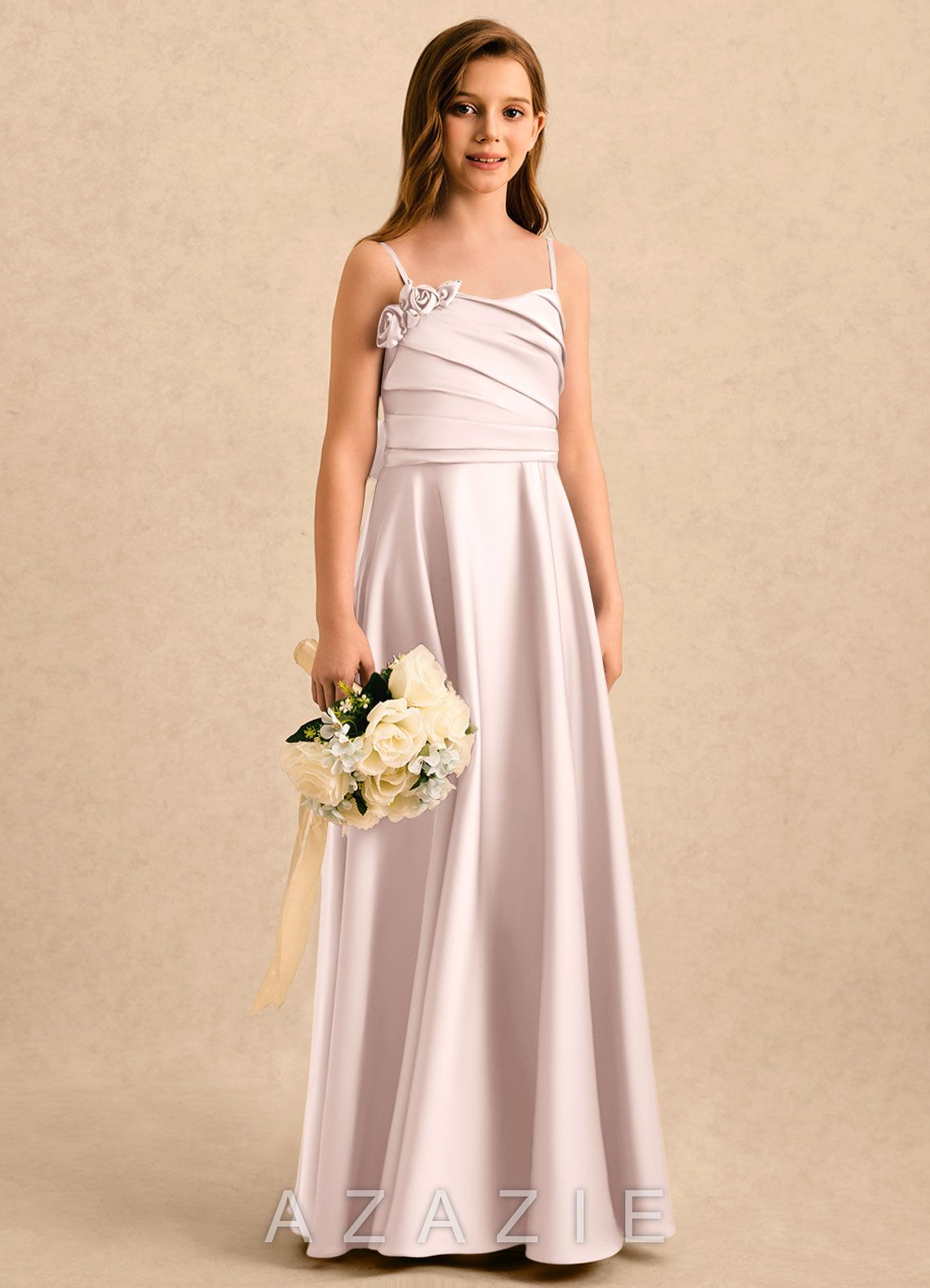 Azazie Gracie Girls Formal Blushing Pink A-Line Sweetheart Neckline Stretch Satin Dress blushing_pink