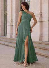 Azazie Brooke Eucalyptus A-Line One Shoulder Chiffon Dress eucalyptus