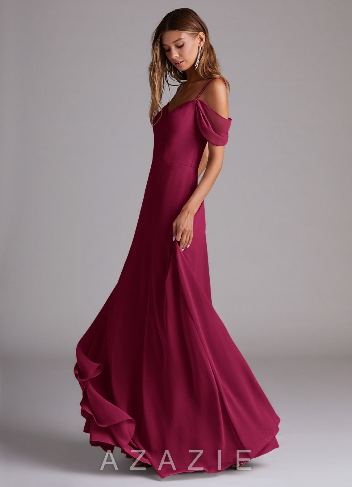 Azazie Marley Burgundy A-Line Off the Shoulder Chiffon Convertible Dress burgundy