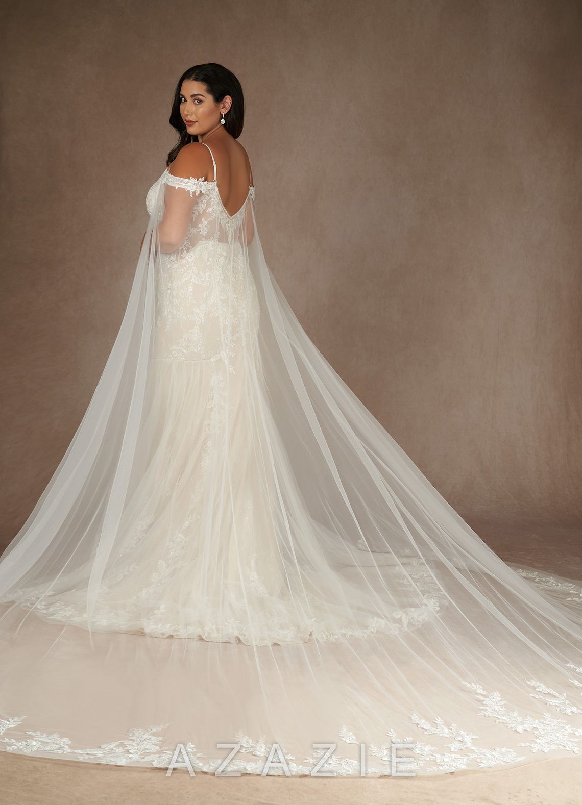 Azazie Leonie Wedding Dress Diamond White Mermaid V-Neck Sequins Tulle Dress diamond_white