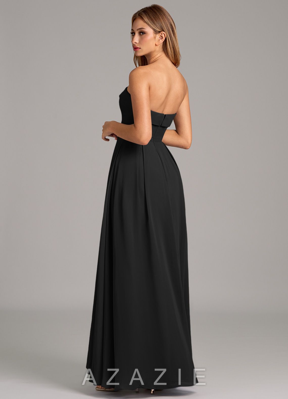 Azazie Lucienne Black A-Line Strapless Chiffon Convertible Dress black