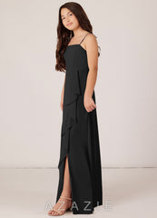 Azazie Kaylee Junior Black A-Line Side Slit Chiffon Dress black