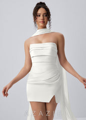 Honorine White Strapless Satin Draped Lace-Up Slit Mini Dress
