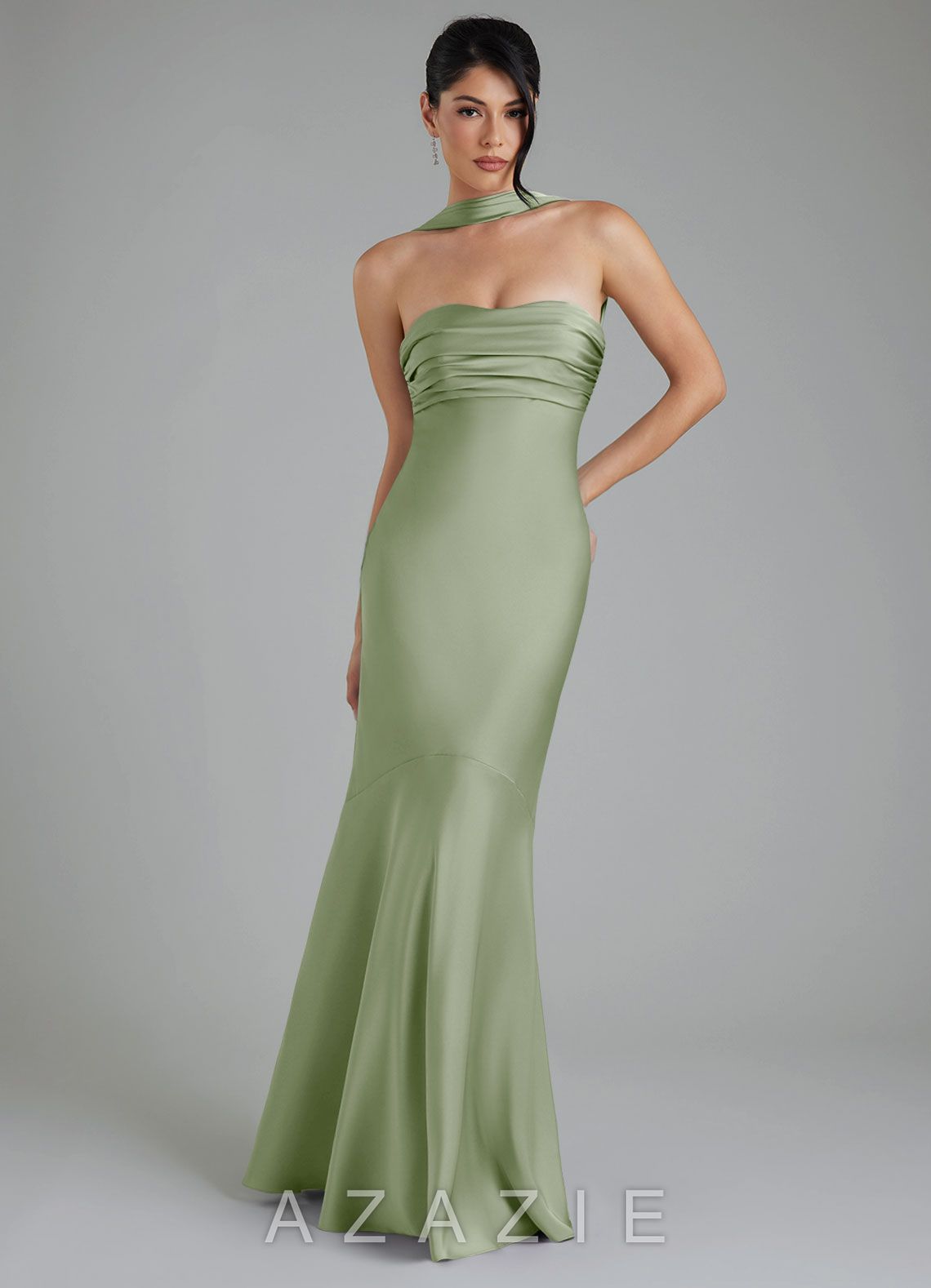 Azazie Marryn Dusty Sage Mermaid Sweetheart Neckline Stretch Satin Dress
