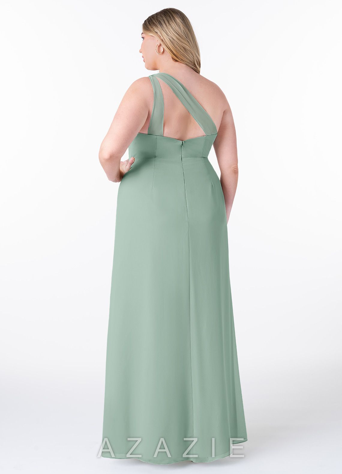 Azazie Maive Agave Sheath Pleated Ruffle Chiffon Dress agave