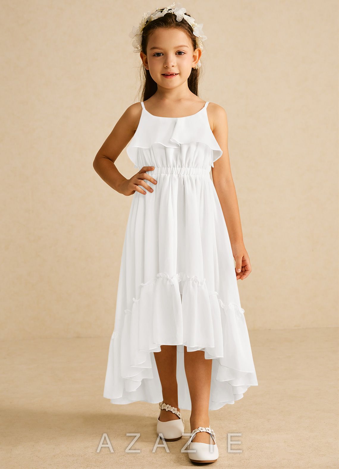 Azazie Karmen Ivory A-Line Ruched Chiffon Dress ivory