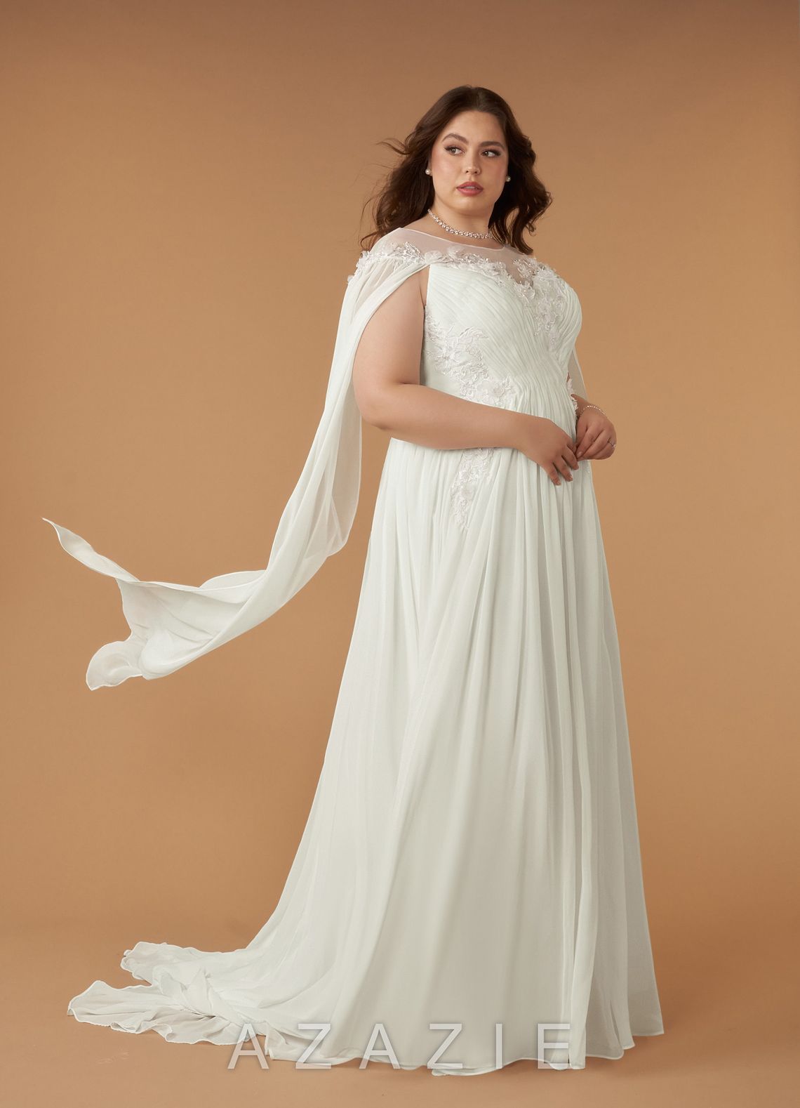 Azazie Linnea Wedding Dress Cream A-Line Scoop Chiffon Dress cream