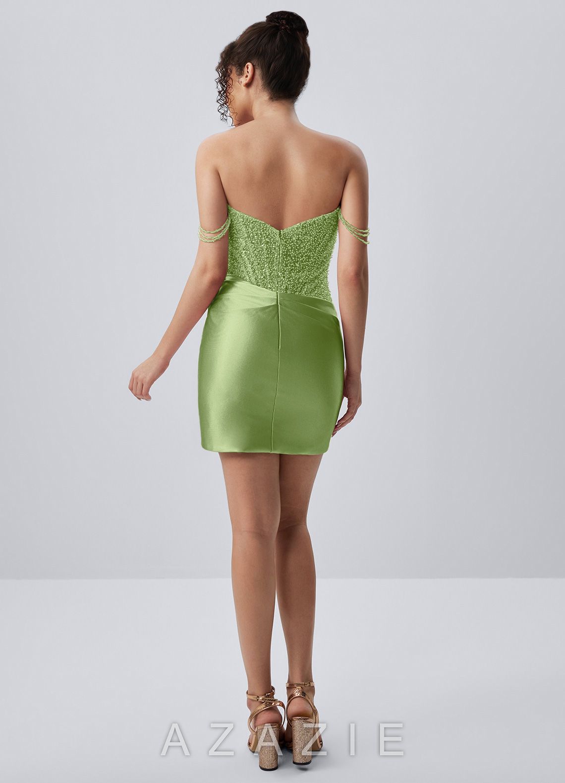 Ophelianaire Basil Corset Beading Rhinestones 3D Flowers Stretch Satin Mini Dres