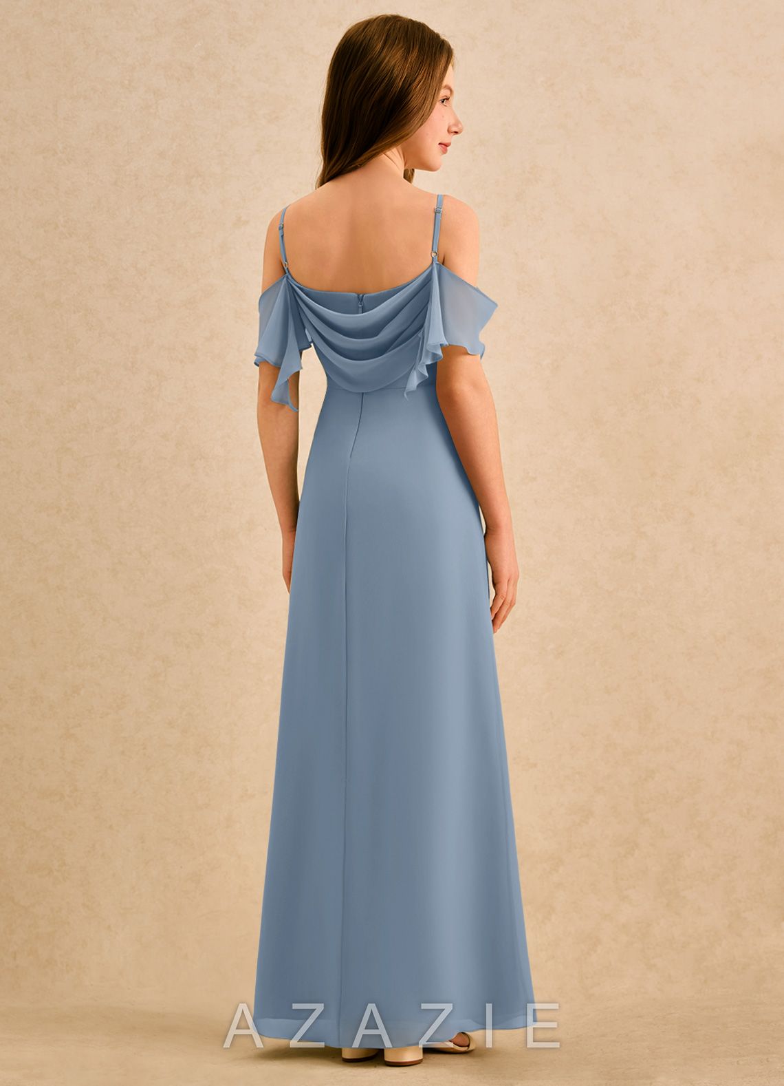 Azazie Pippy Girls Formal Dusty Blue A-Line Sweetheart Neckline Chiffon Dress dusty_blue