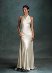 Azazie Autumn Antique White Mermaid High Neck Charmeuse Dress