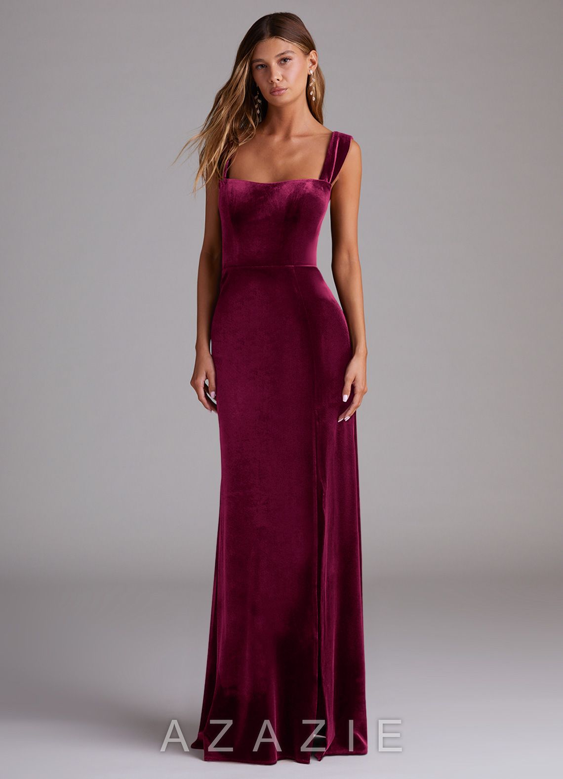 Azazie Junia Cabernet Sheath Off the Shoulder Velvet Convertible Dress