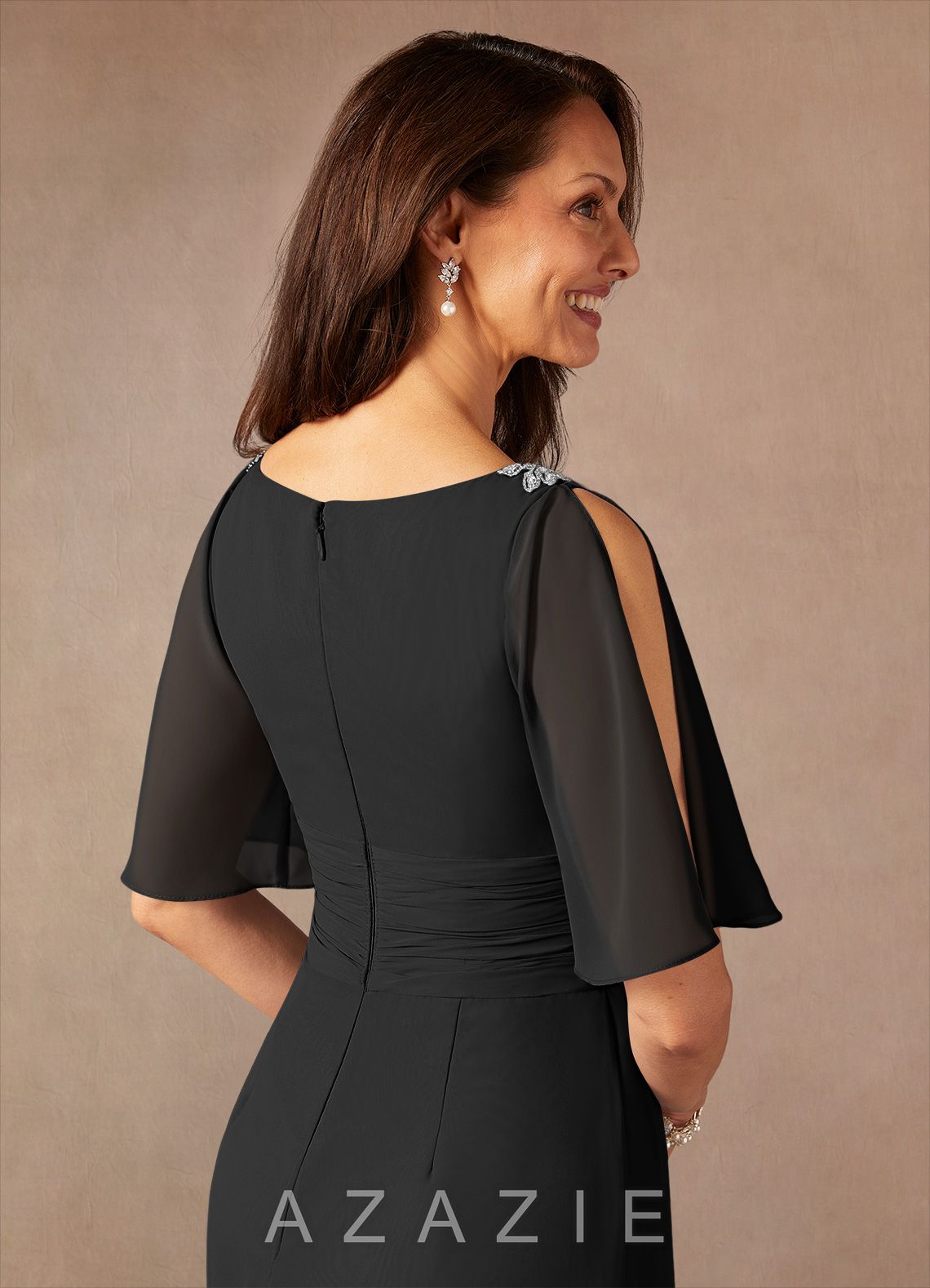 Azazie Pascual Black A-Line Pleated Chiffon Dress black
