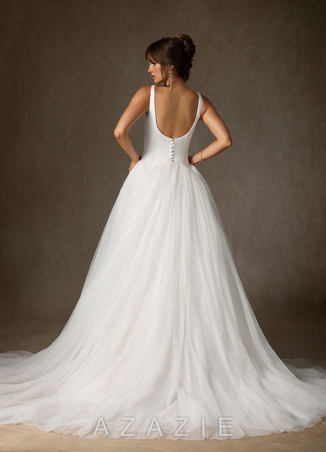 Azazie Samirah Diamond White A-Line Detachable Train Double Faced Satin Dress