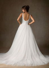 Azazie Samirah Diamond White A-Line Detachable Train Double Faced Satin Dress