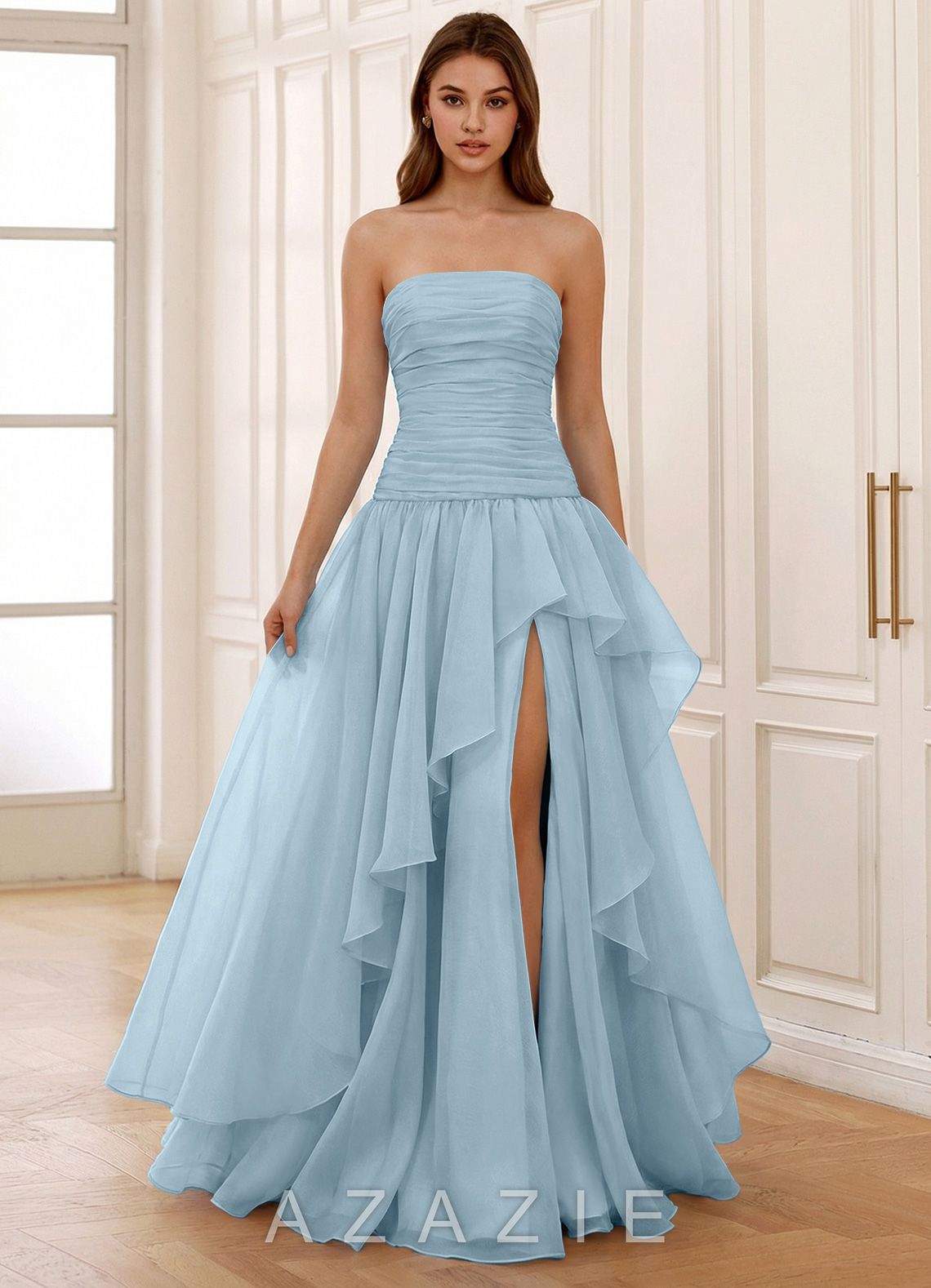 Ocavivien Shy Blue Tulle Prom Dress
