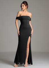 Azazie Evangelia Black Mermaid Off the Shoulder Premium Stretch Jersey Dress black