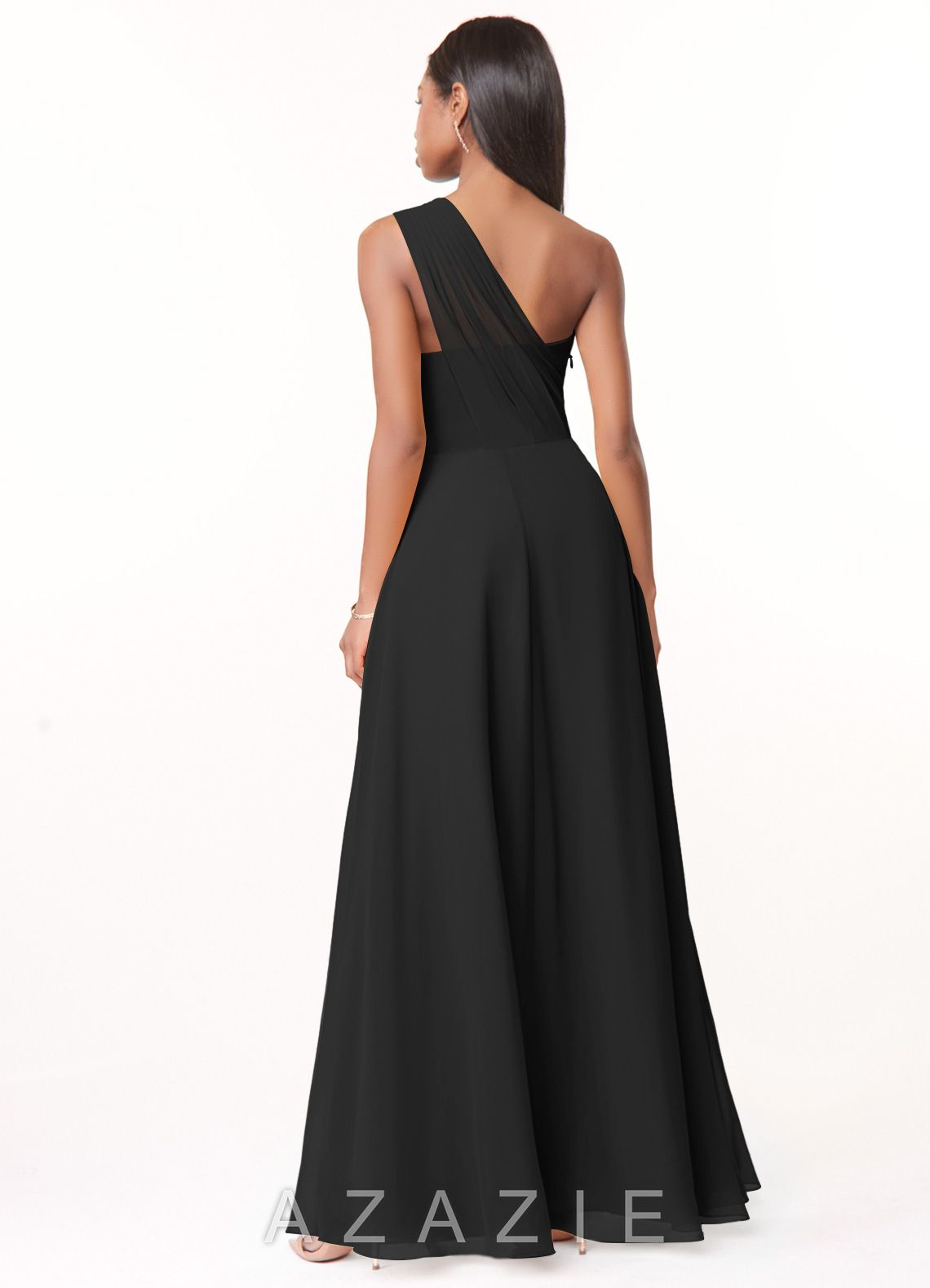 Azazie Ashley Black A-Line Ruched Chiffon Dress black