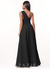 Azazie Ashley Black A-Line Ruched Chiffon Dress black