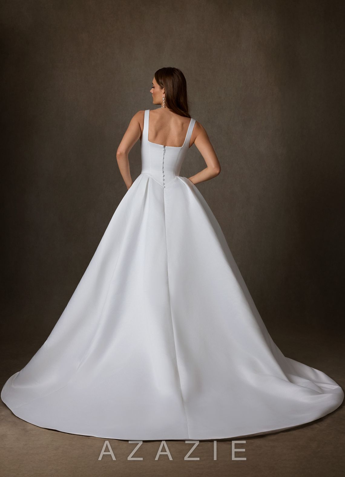 Azazie Celeste Diamond White Ball-Gown with Pockets Satin Dress diamond_white
