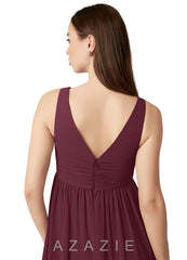 Azazie Yetta A-Line V-Neck Gathered Chiffon Floor-Length Dress