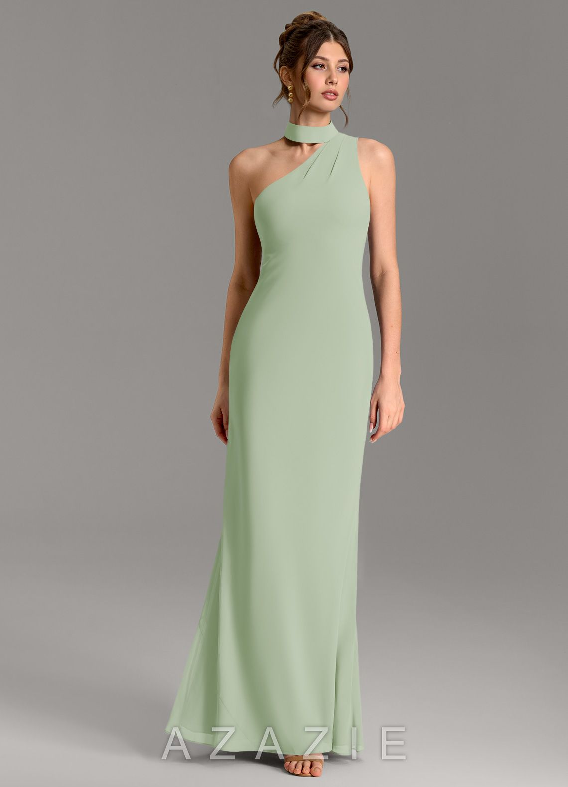 Azazie Seona Dusty Sage Mermaid One Shoulder Chiffon Dress dusty_sage