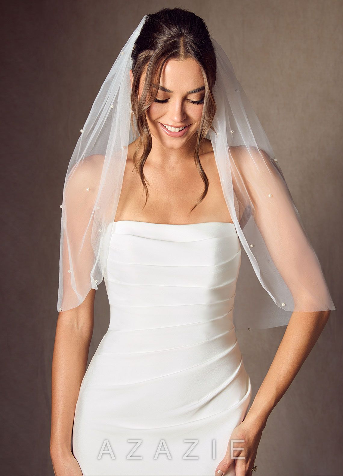 Jenna Pearl Waist Length Veil  diamond_white