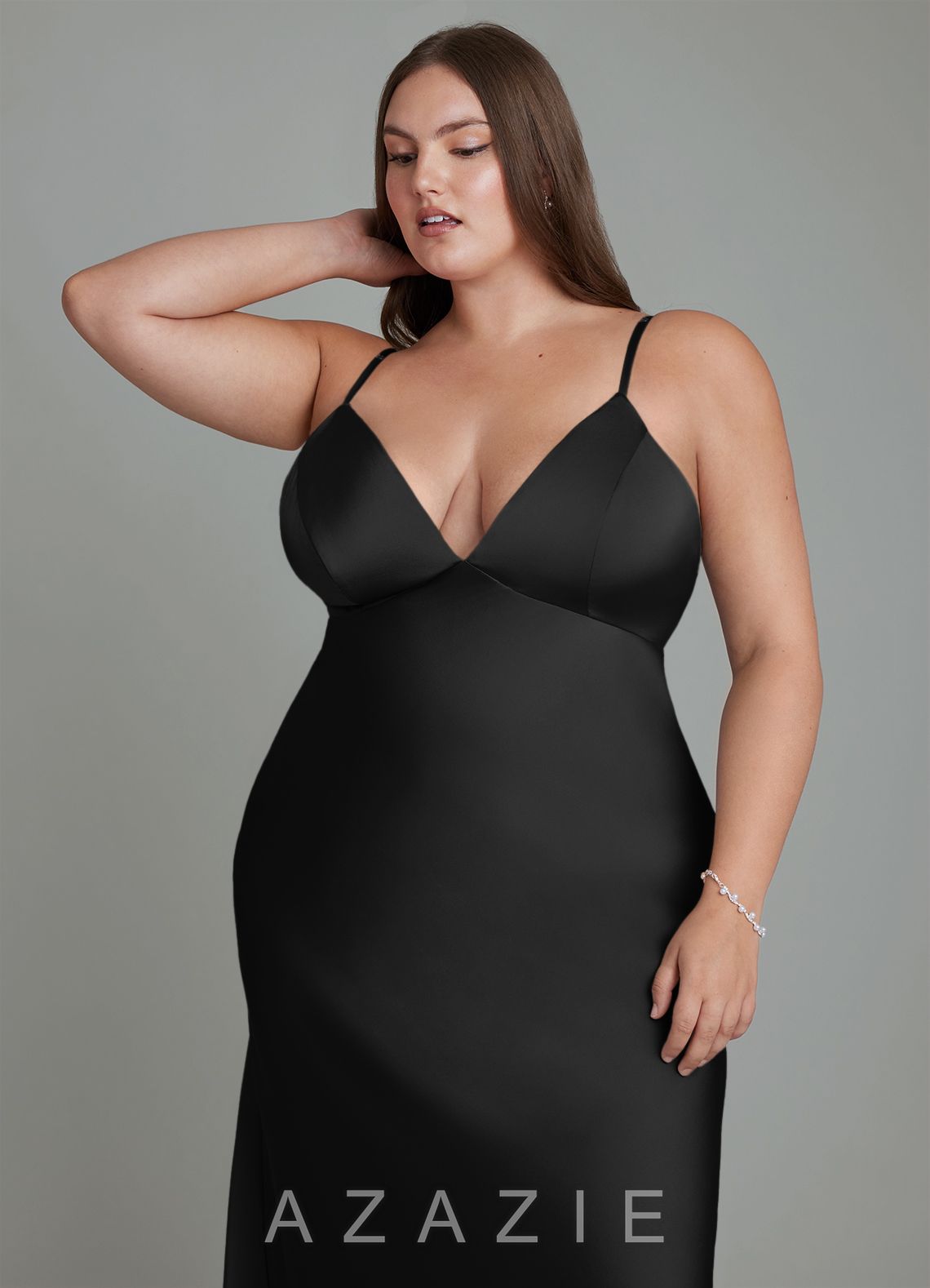 Azazie Stefania Black A-Line Stretch Satin Dress black