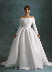 Azazie Cerese Diamond White Ball-Gown Off the Shoulder Mikado Dress
