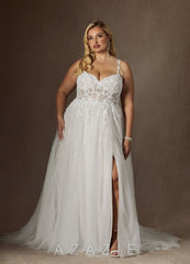 Azazie Florian Wedding Dress Diamond White A-Line V-Neck Sequins Tulle Dress diamond_white