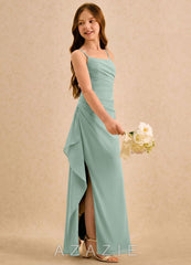 Azazie Cannoli Girls Formal Agave A-Line Pleated Chiffon Dress agave