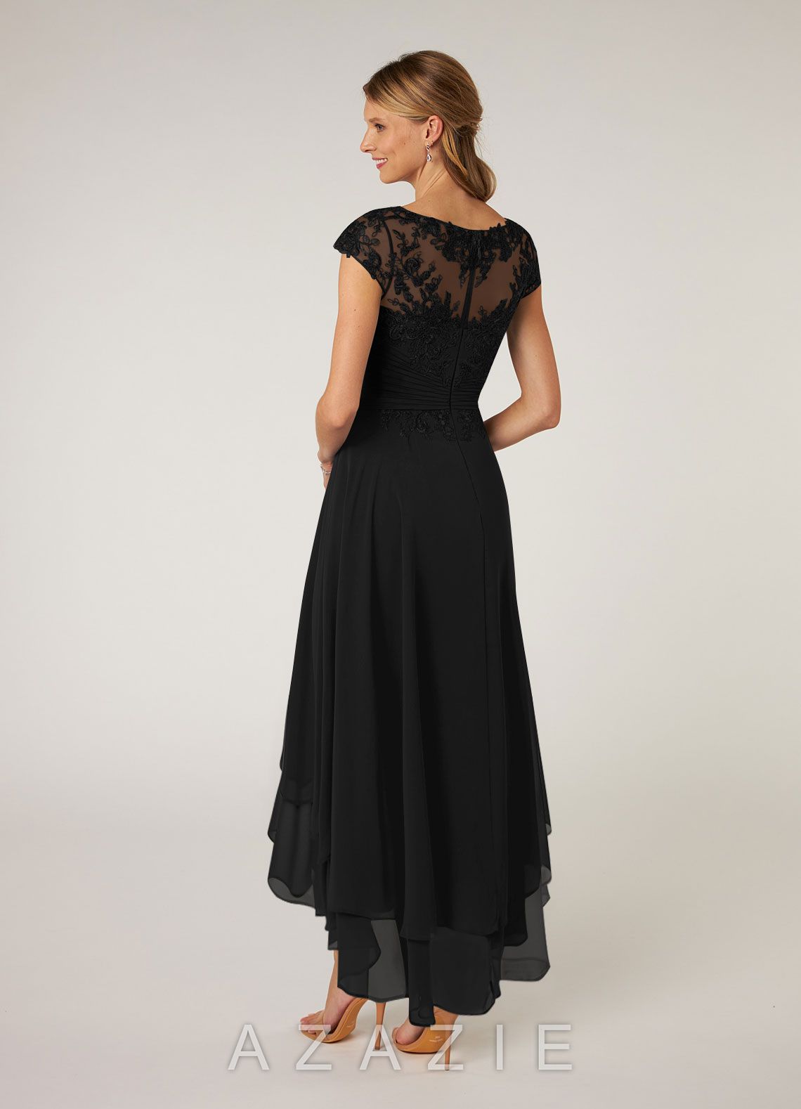 Azazie Shonda Black Lace Chiffon Dress black