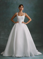 Azazie Belle Diamond White Ball-Gown Satin Dress