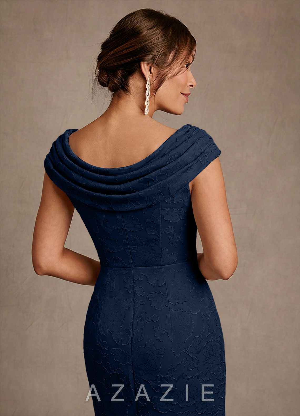 Azazie Irvine Dark Navy A-Line Pleated Floral Burnout Dress dark_navy