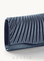 Matching Color Pleated Metallic Satin Envelope Clutch  dark_navy