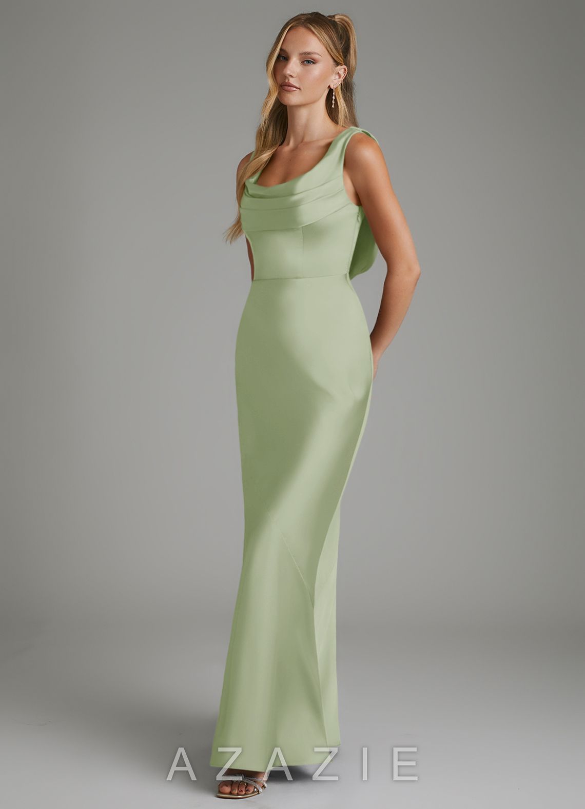 Azazie Elena Dusty Sage Mermaid Pleated Stretch Satin Dress dusty_sage