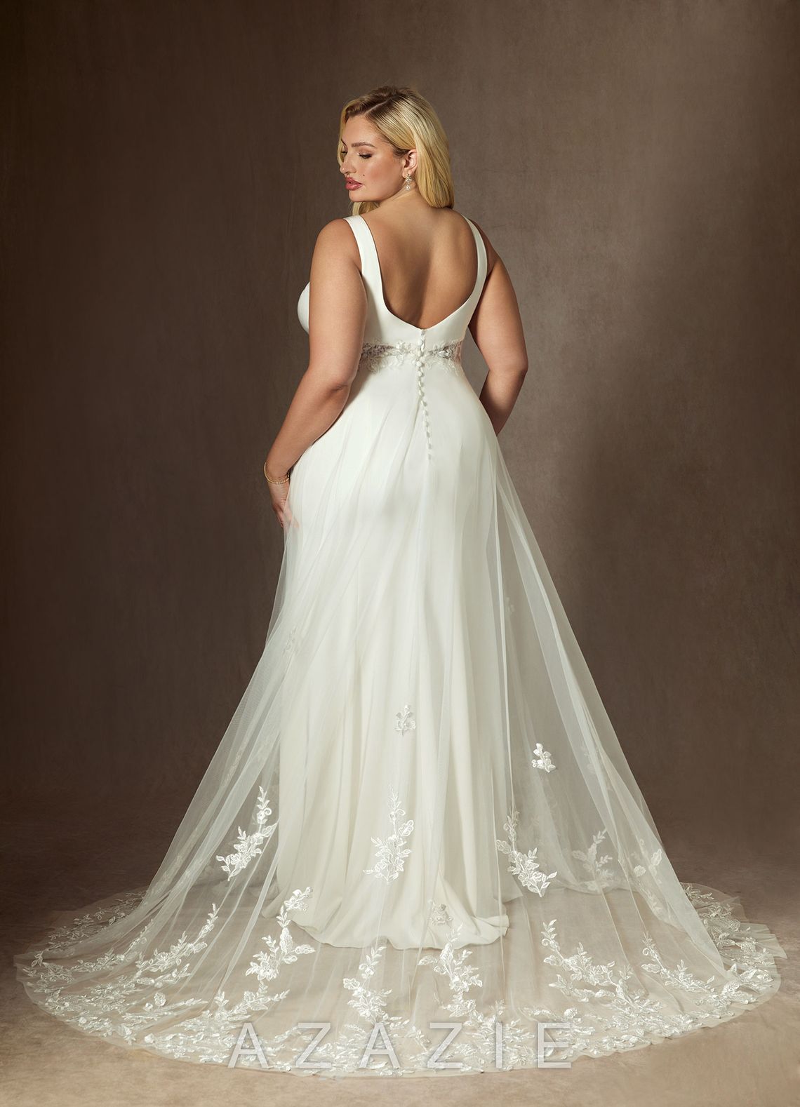 Azazie Ebony Wedding Dress Cream A-Line Sequins Crepe Back Satin Dress cream