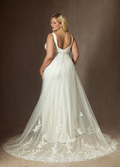 Azazie Ebony Wedding Dress Cream A-Line Sequins Crepe Back Satin Dress cream
