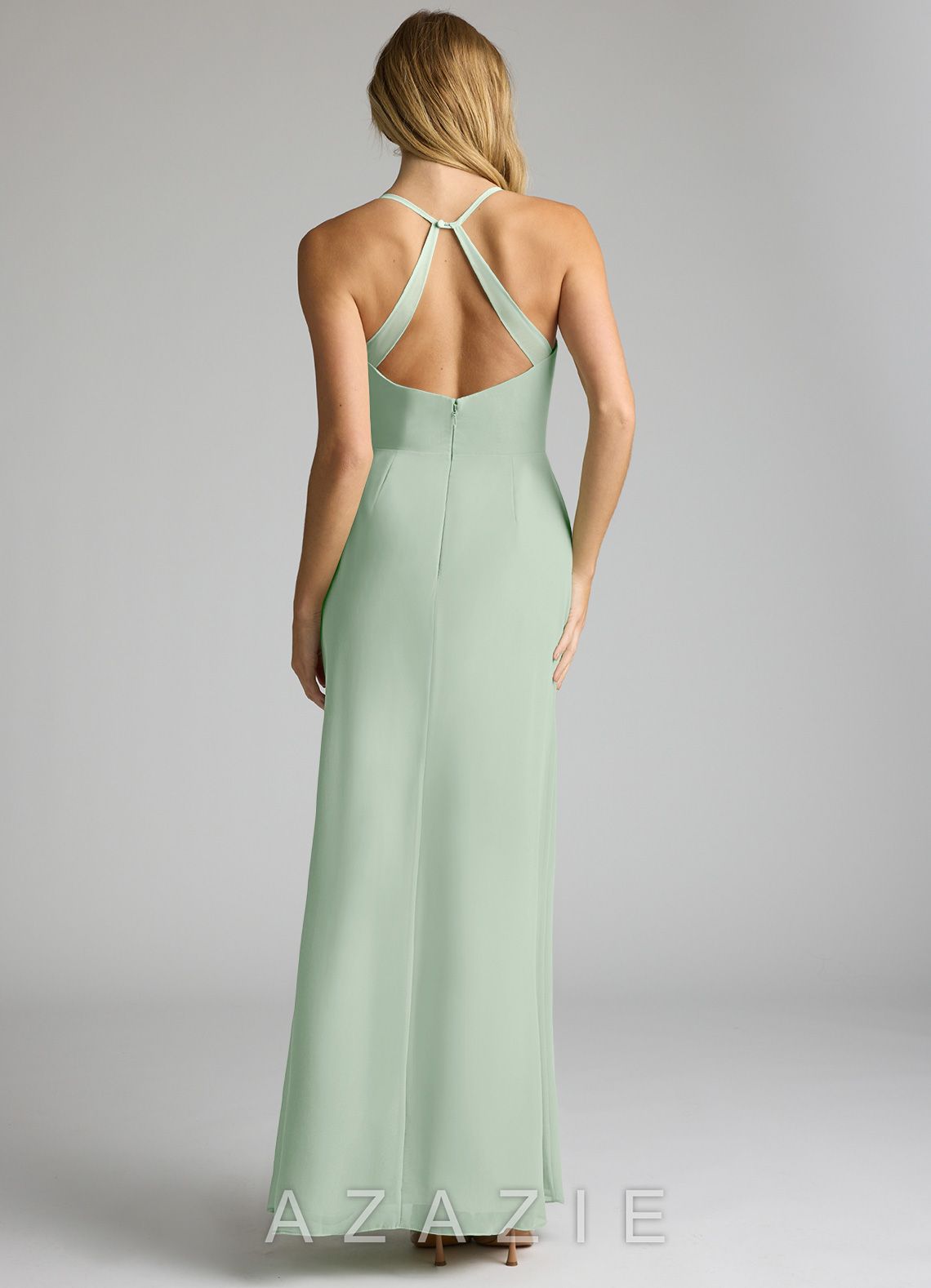 Azazie Becca Agave Sheath V-Neck Chiffon Dress agave