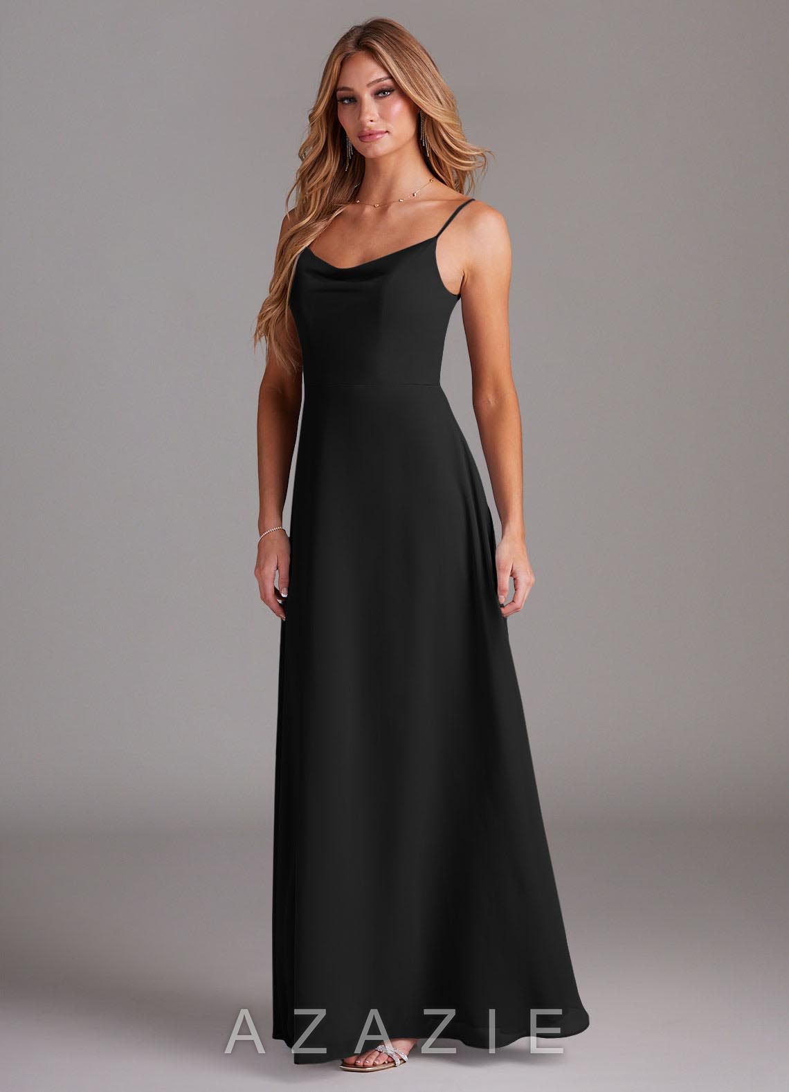 Azazie Daenerys Black A-Line Cowl Chiffon Dress black