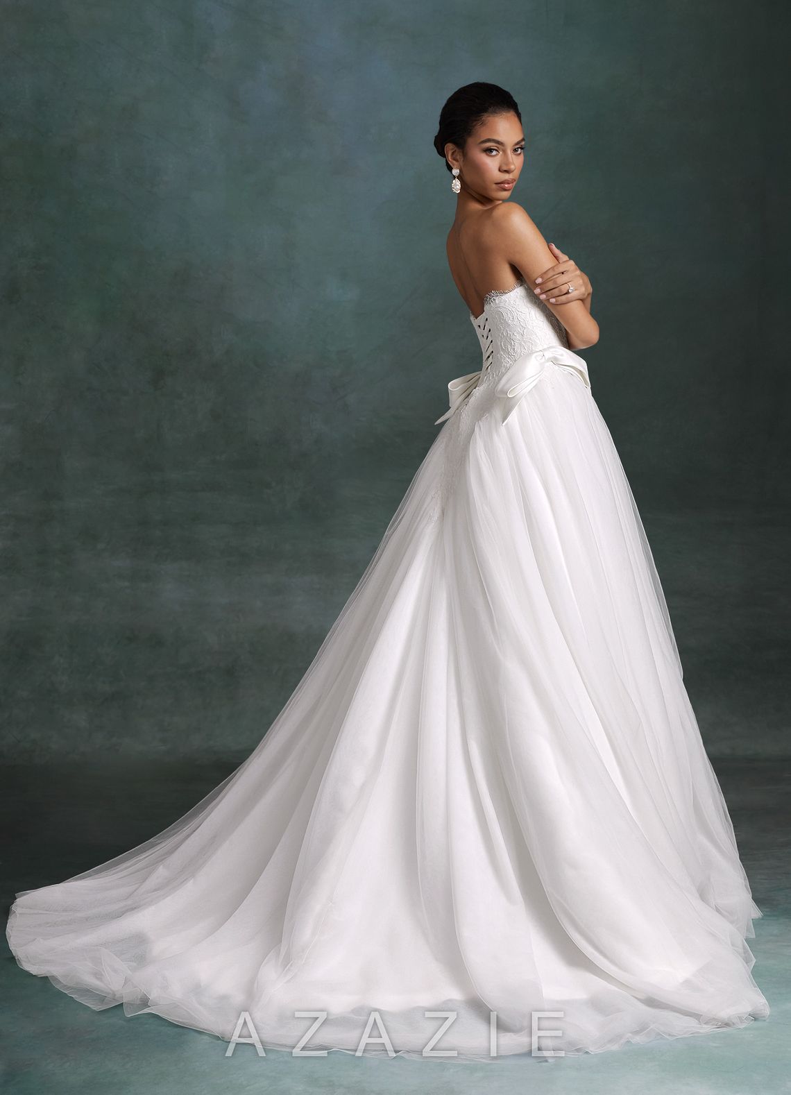 Azazie Raya Diamond White Ball-Gown Strapless Tulle Dress diamond_white