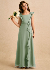 Azazie Soso Girls Formal Dusty Sage A-Line Pleated Chiffon Dress
