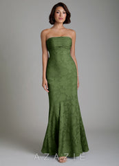 Azazie Saylor Olive Mermaid Strapless Floral Burnout Convertible Dress olive