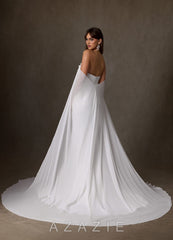Azazie Jennet Diamond White Sheath Strapless Crepe Back Satin Dress