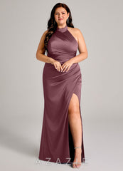 Azazie Jemma Amethyst Sheath Pleated Stretch Satin Dress amethyst