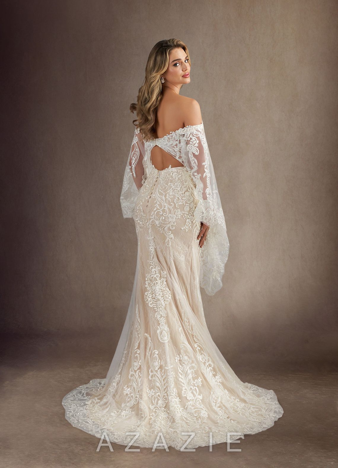 Azazie Memphis Wedding Dress Diamond White Nude Mermaid V-Neck Sequins Lace Dress diamond_white/nude