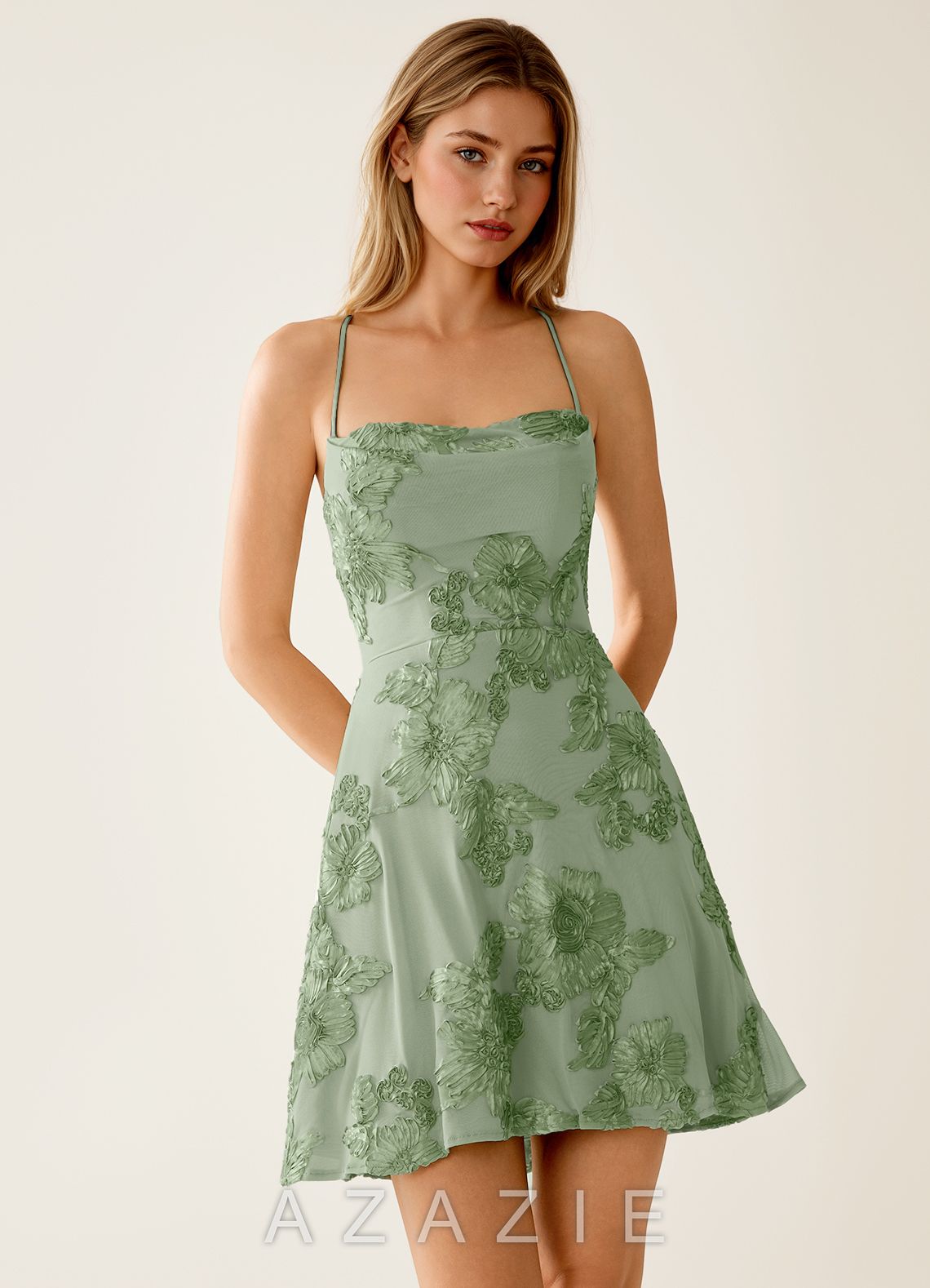 Lysandra Sage Stretch 3D Flowers Corset Mini Dress