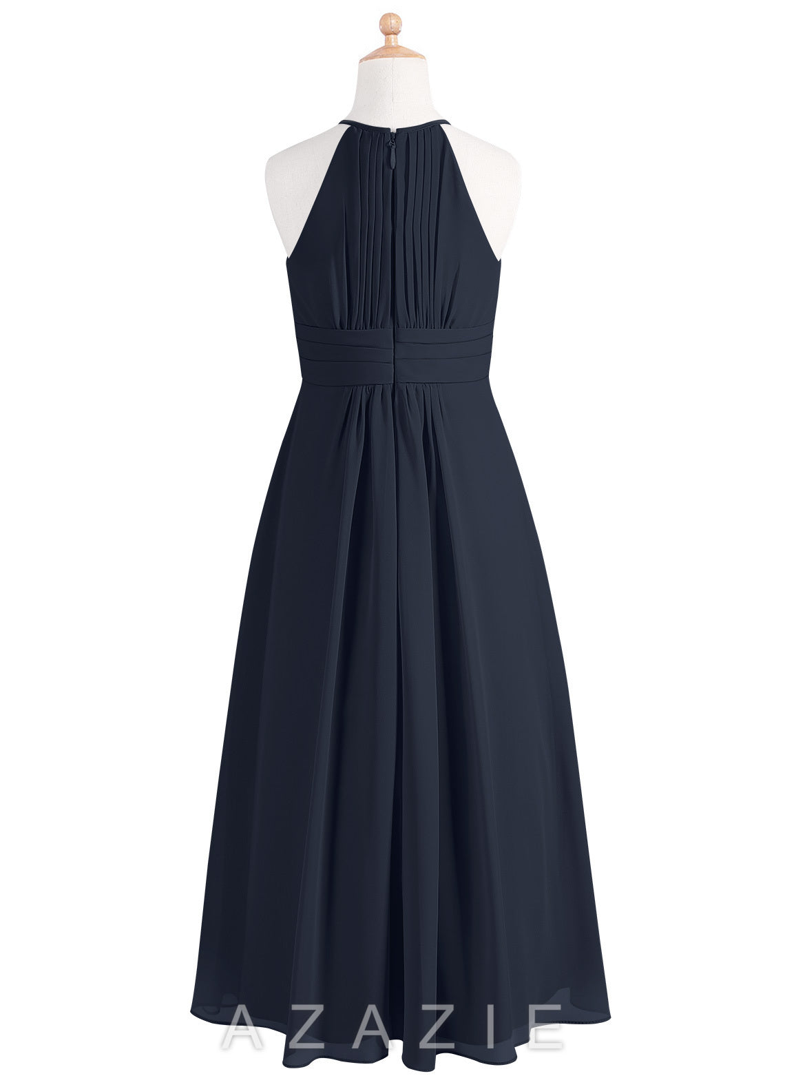 Azazie Bonnie Junior Dark Navy A-Line Pleated Chiffon Dress dark_navy