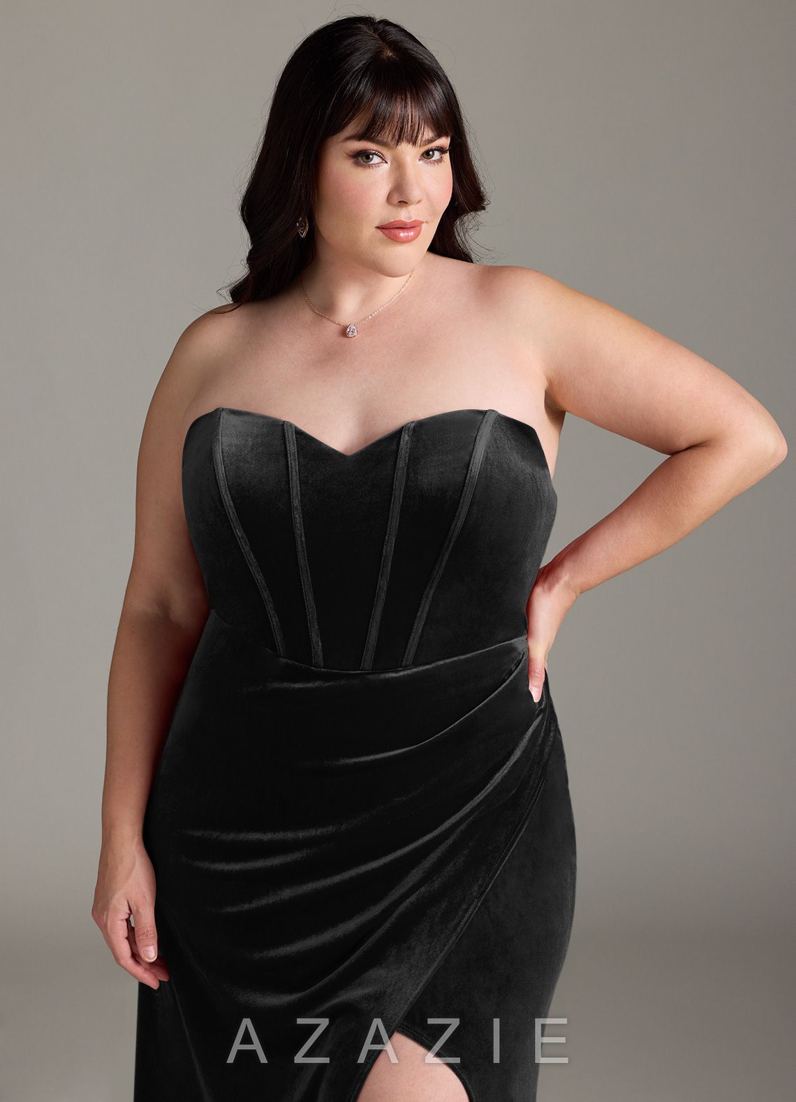 Azazie Jas Black Sheath Off-The-Shoulder Corset Velvet Convertible Dress black