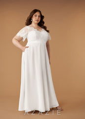 Azazie Veradis Wedding Dress Diamond White A-Line V-Neck lace Chiffon Dress diamond_white