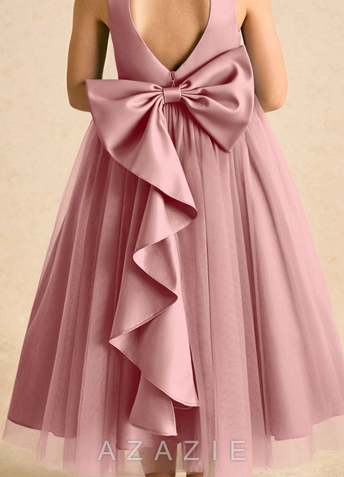 Azazie Solia Dusty Rose Ball-Gown Bow Tulle Dress dusty_rose